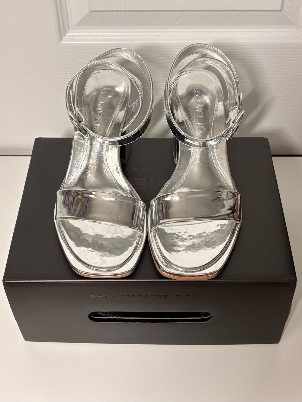 Imery Silver Mirror Patent Ankle Wrap High Heel Sandals - Women's  (5M)